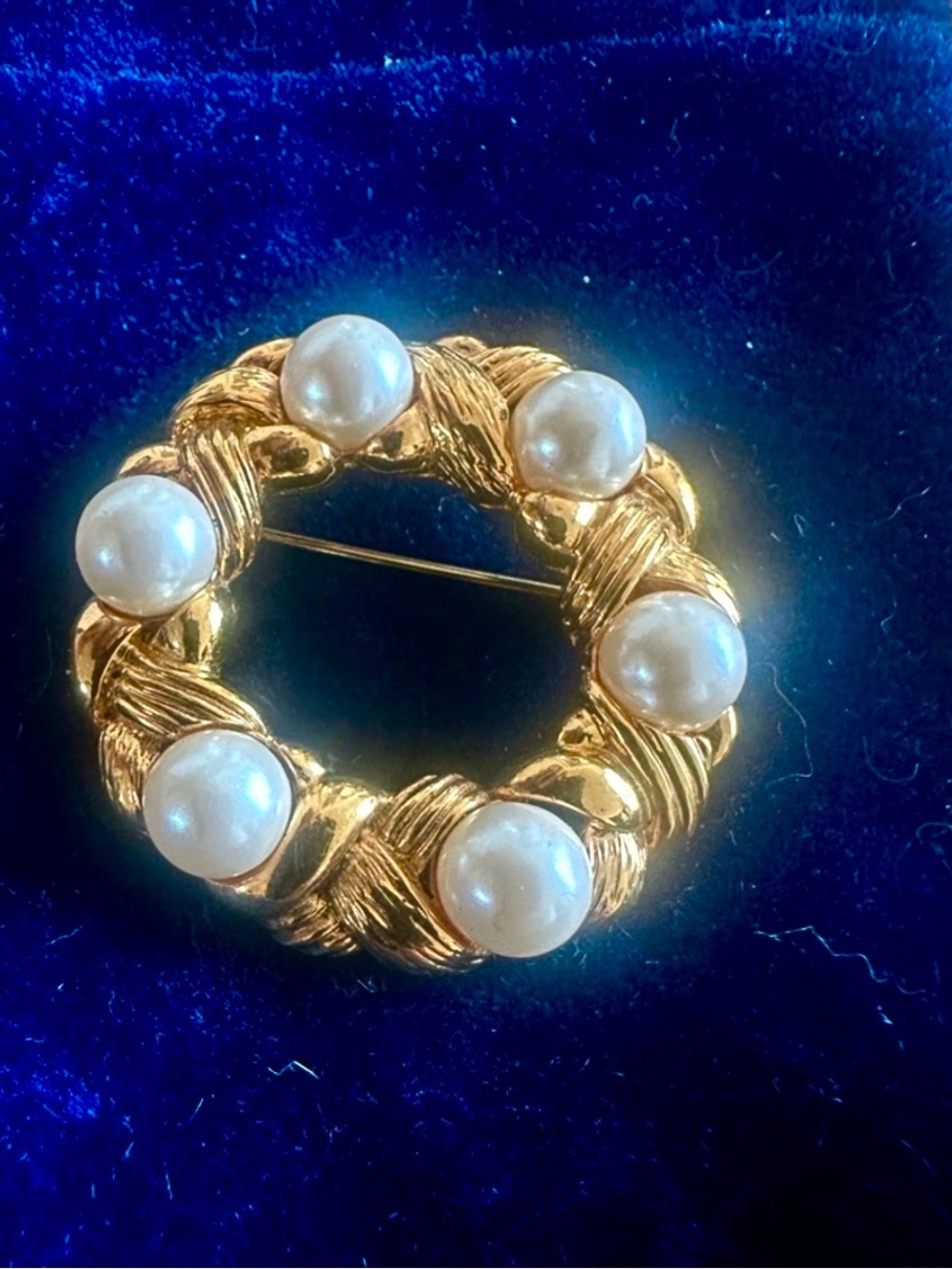 Napier Gold-Tone Wreath Brooch with Pearl Accents